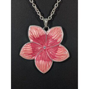 KC Kenneth Cole Pink Enamel Flower Crystal Pendant Necklace Silver Tone 19"